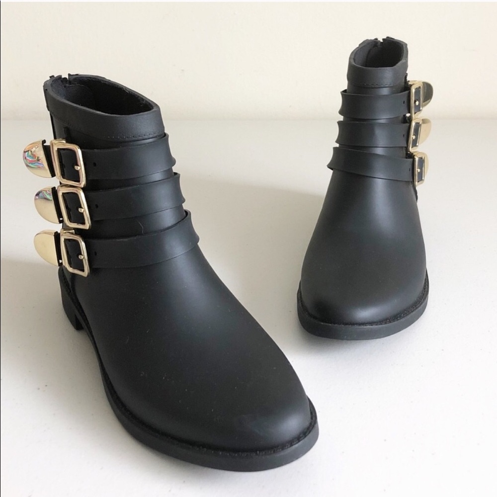 Loeffler Randall Fenton Black Rain Boots Sz 5